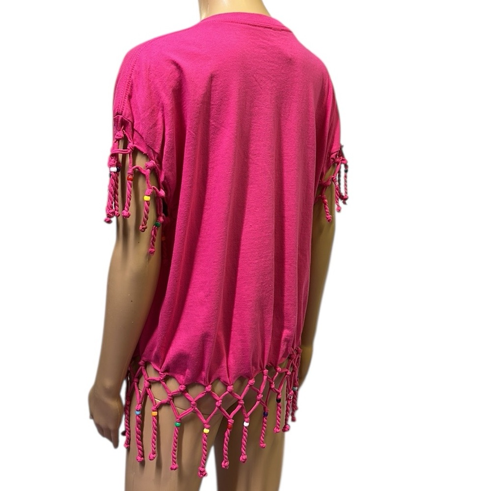 Antigua West Indies Beaded Fringed Pink Caribbean Pink Graphic Tee Womens XL - Picture 6 of 14